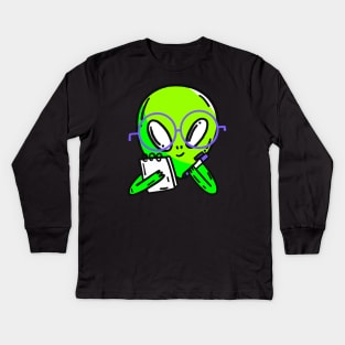 Confident Alien Space Alien Funny Alien Space Men Kids Long Sleeve T-Shirt